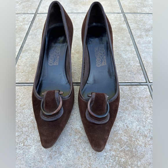 Salvatore Ferragamo Rasia Brown Suede 2" Kitten Heels - Picture 2 of 15